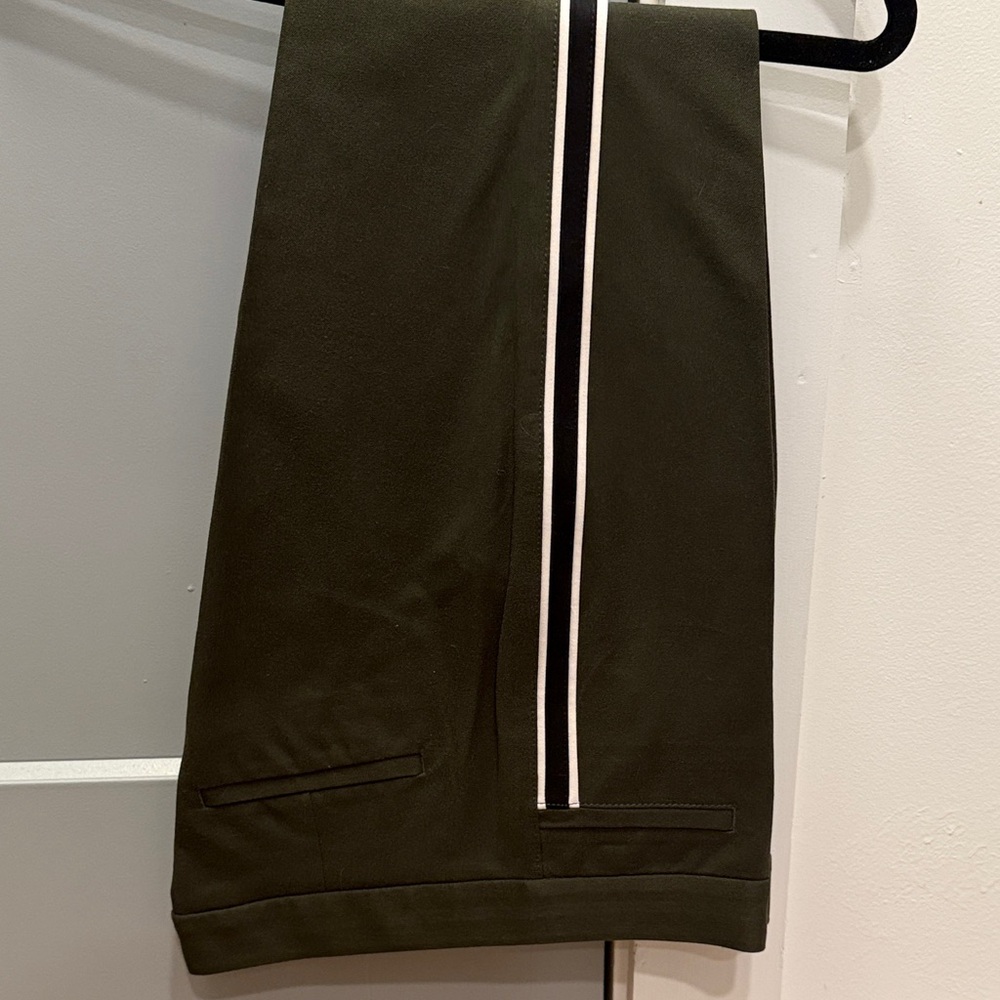 Banana Republic Dark Green Woman’s Pants with White Stripe and Black Stripe